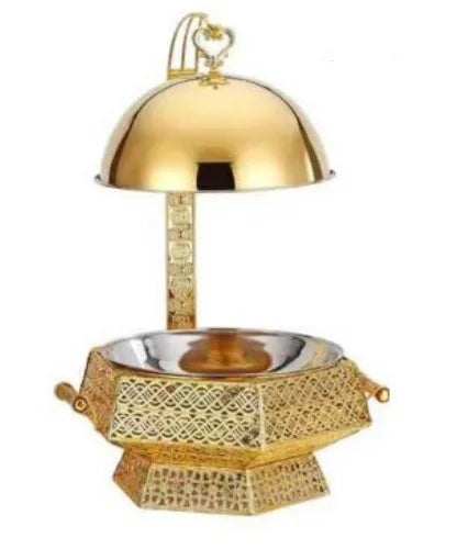 Buffet Banquet Chafing Dish With Glass Lid 8L Gold He x agonal Design