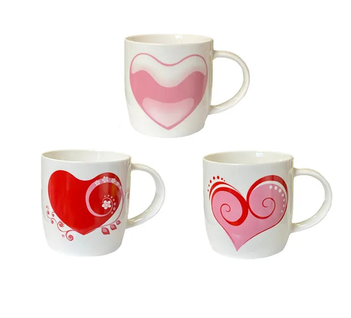 Ceramic Tea Coffee Mug With Heart Print Assorted Designs (Parcel Plus Rate)
