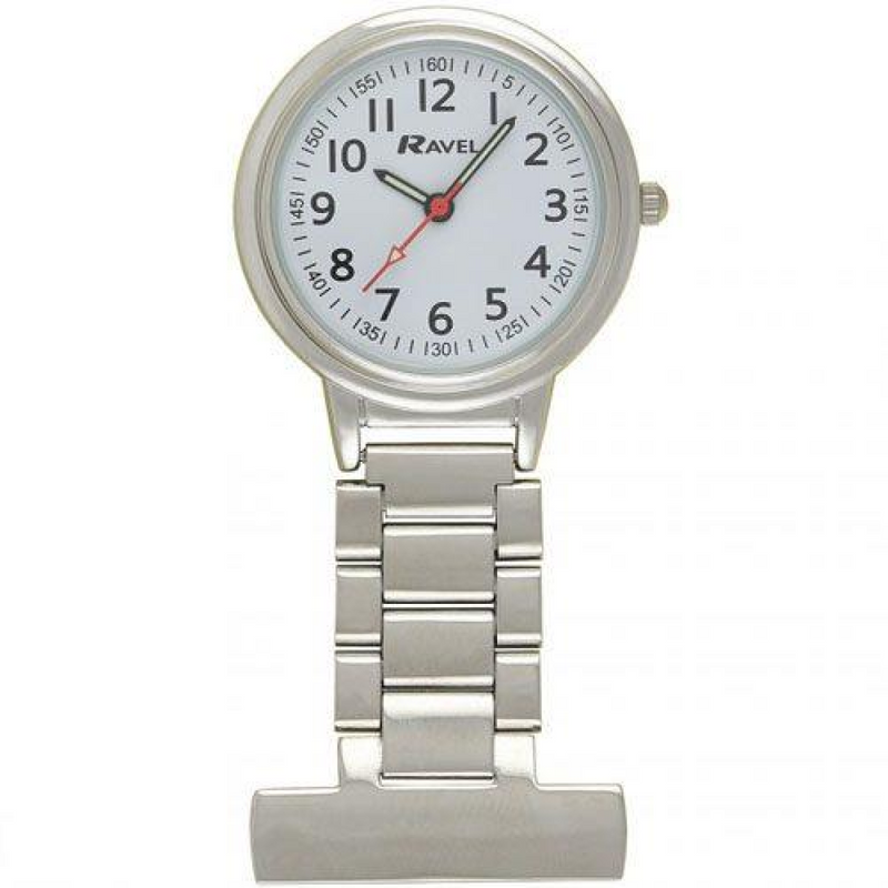 Ravel Easy-Read Nurse White Dial Silver Tone Fob Watch -  R1101.10