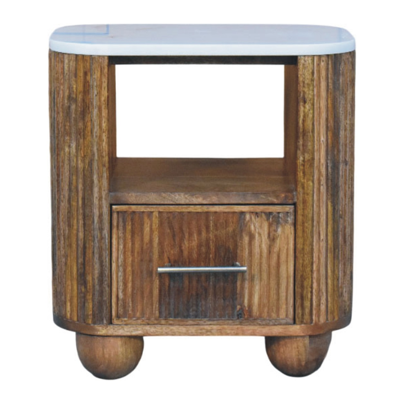 Artisan Furniture Solid Wood Beaumont Marble Bedside, 1 Drawer & 1 Open Slot, Brown & White