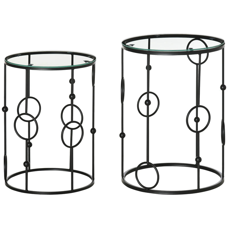 HOMCOM Nesting Round Coffee Table Set of 2 - Black