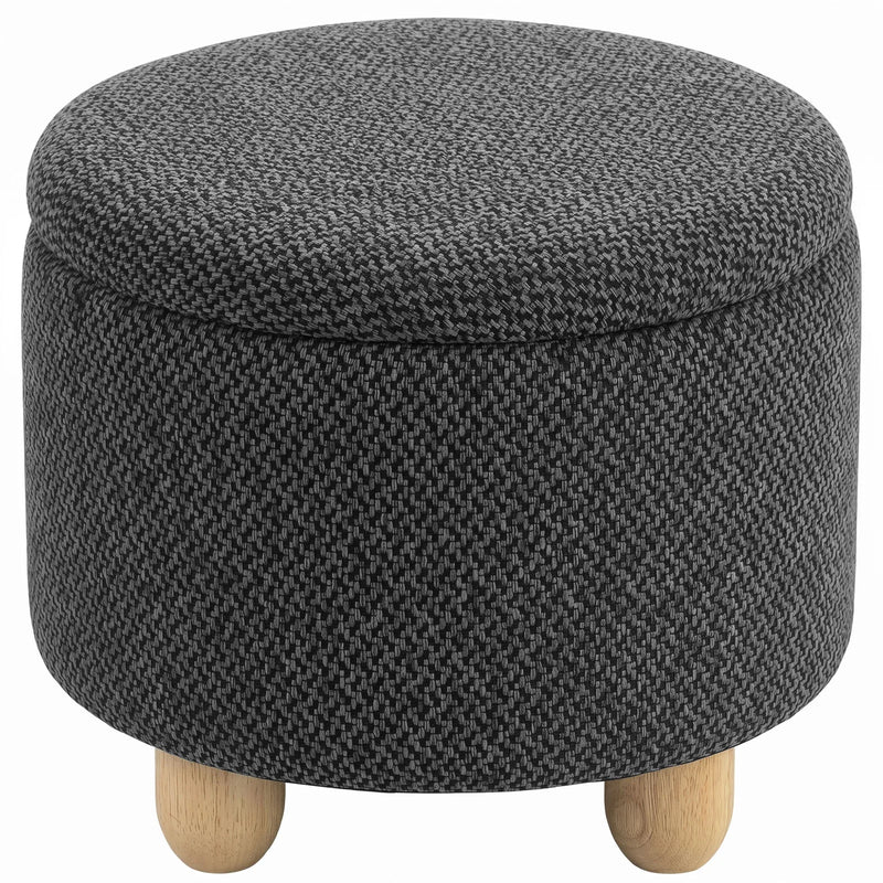 HOMCOM Storage Sitting Bench with Lid, Round Storage Ottoman with Rubberwood Legs, Dark Grey