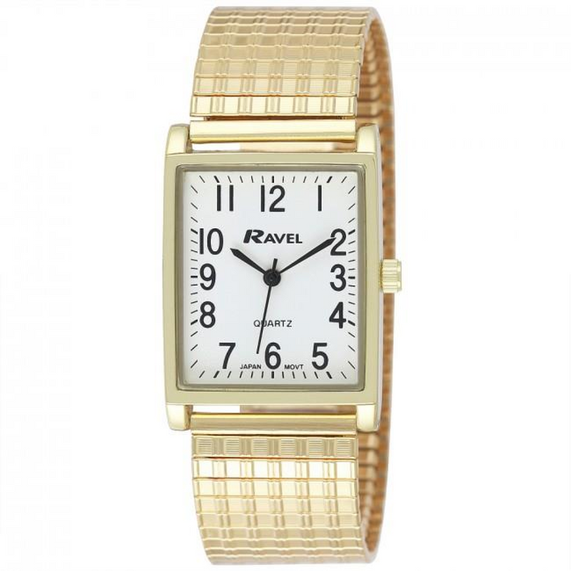Ravel Mens Basic Classic Rectangular Gold Expander Bracelet Watch R0220.01.1