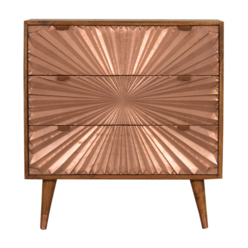 Artisan Furniture Solid Wood Manila Copper Chest, Light Brown, 3 Drawers