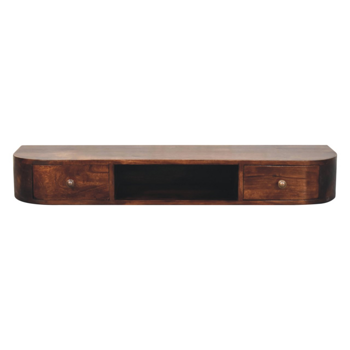 Artisan Furniture Solid Wood Lunar Wall Mounted Chestnut Console, 2 Drawers, Open Slot