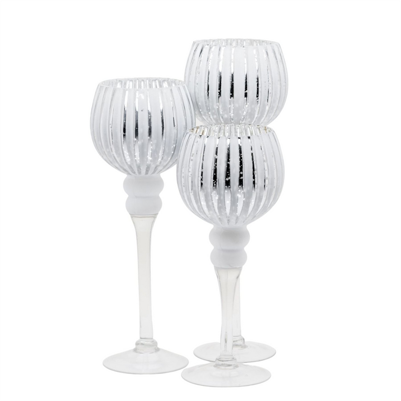Set of 3 Ribbed Goblets With White Matte Finish