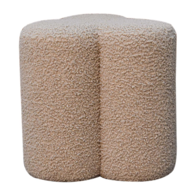 Artisan Furniture Solid Mango Wood Mud Boucle Clover Footstool