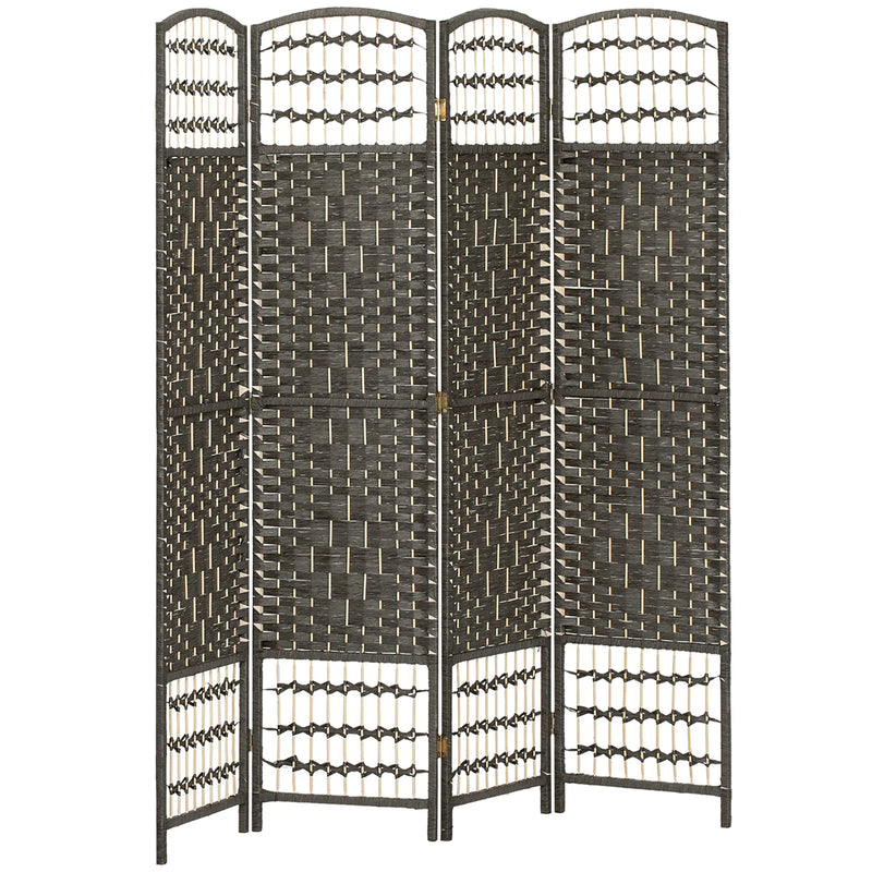 HOMCOM 4 Panel Folding Privacy Screen, Room Divider with Pine Wood Frame for Living Room and Office, Dark Grey