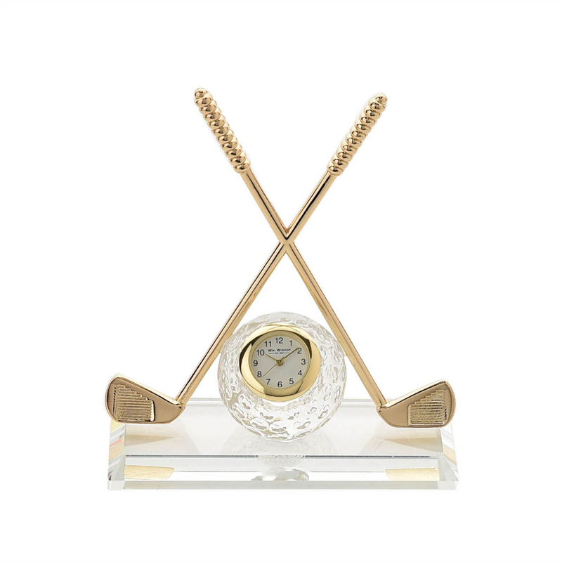 Wm.Widdop Miniature Clock Crossed Golf Clubs with Glass Ball