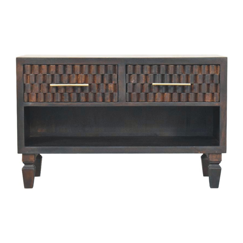 Artisan Furniture Solid Wood Cadiz Carved Shoe Storage Bench, 2 Drawers & 1 Shelf, Dark Brown