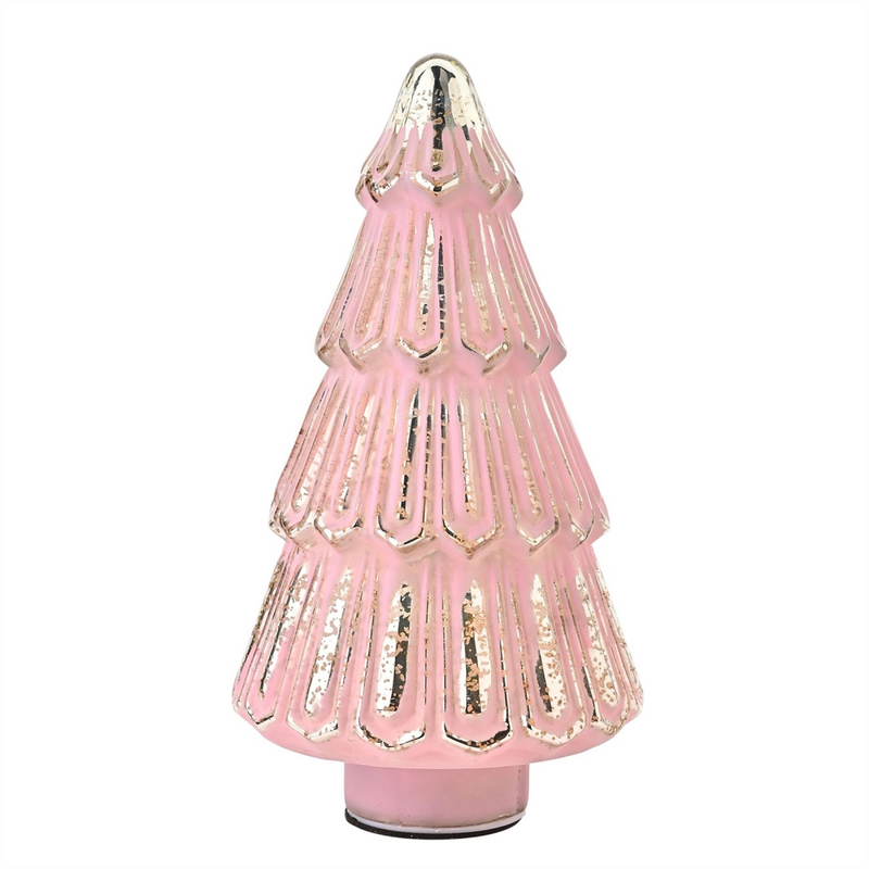 Large Pink Crackle Effect LED Glass Christmas Tree