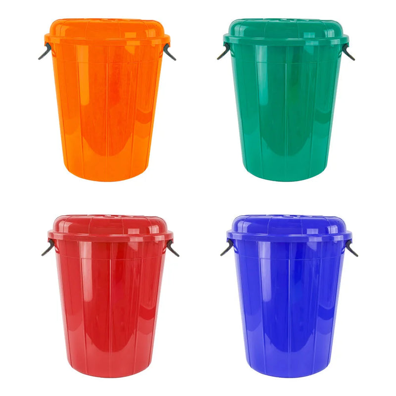 Plastic Eco Storage Drum Bin Bucket With 2 Side Handles 70L Assorted Colours