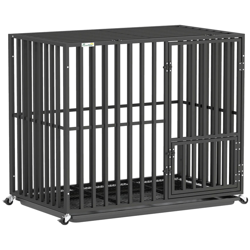 PawHut Heavy Duty Dog Crate, Dog Cage with Wheels for Small Medium Breeds, Metal Pet Kennel with Removable Tray