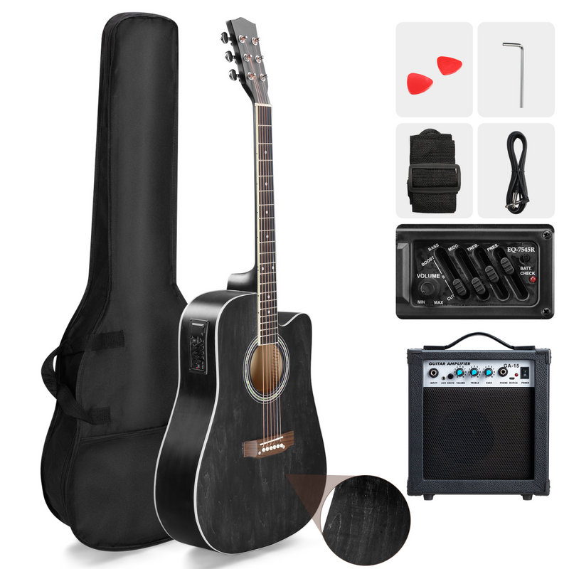 41In Basswood Panel Matte Edging Folk Guitar with 10W Amplifier Bag Tuner and other Accessories Black