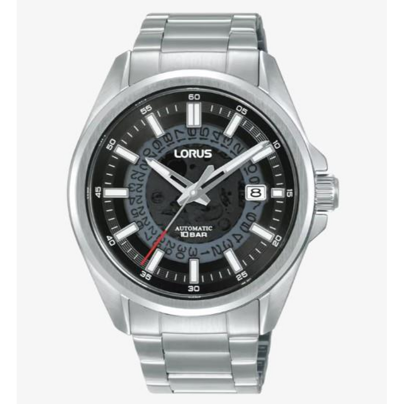 Lorus Mens Automatic Date Black Dial Stainless Steel Bracelet Watch RU401AX9