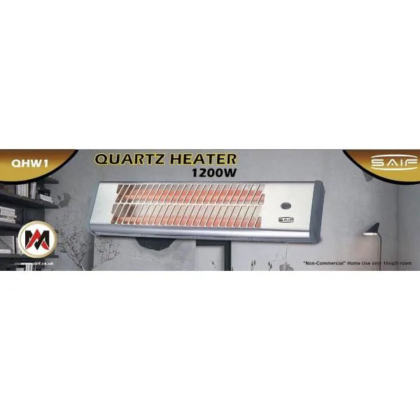 Wall Quartz Halogen Heater 2 Bar 1200W With 2 Heat Settings Square Model W15
