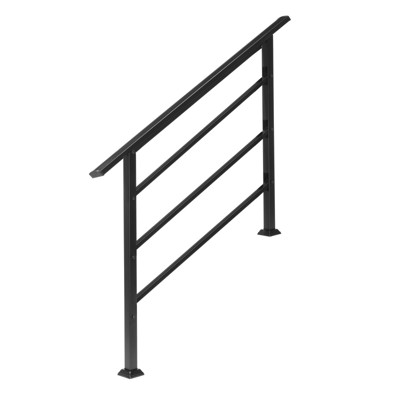 [Same Code：04286986]Handrails for Outdoor Steps, Wrought Iron Handrail Fits 1 to 4 Steps, Transitional Handrail with Installation Kit, Black