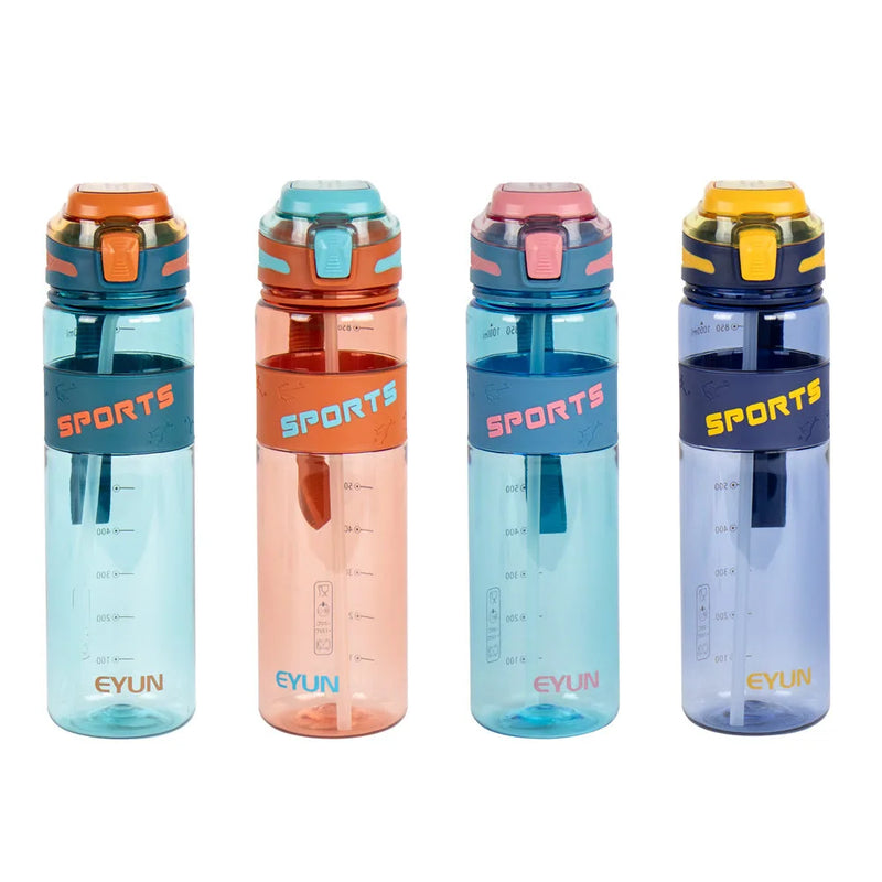 Durane Eyun® Transparent Plastic Sports Gym Water Drinking Bottle With Straw And Carry Loop 1 Litre Assorted Colours