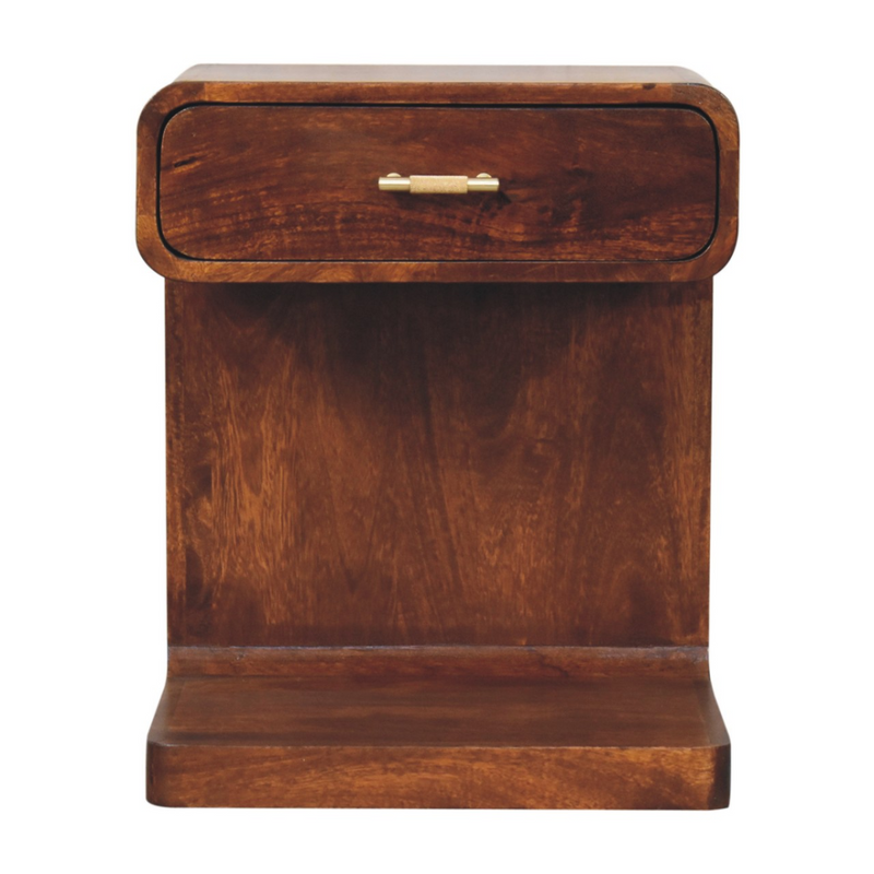 Artisan Furniture Solid Wood Chestnut T-Bar Rounded Bedside, 1 Drawer and Open Space, Dark Brown