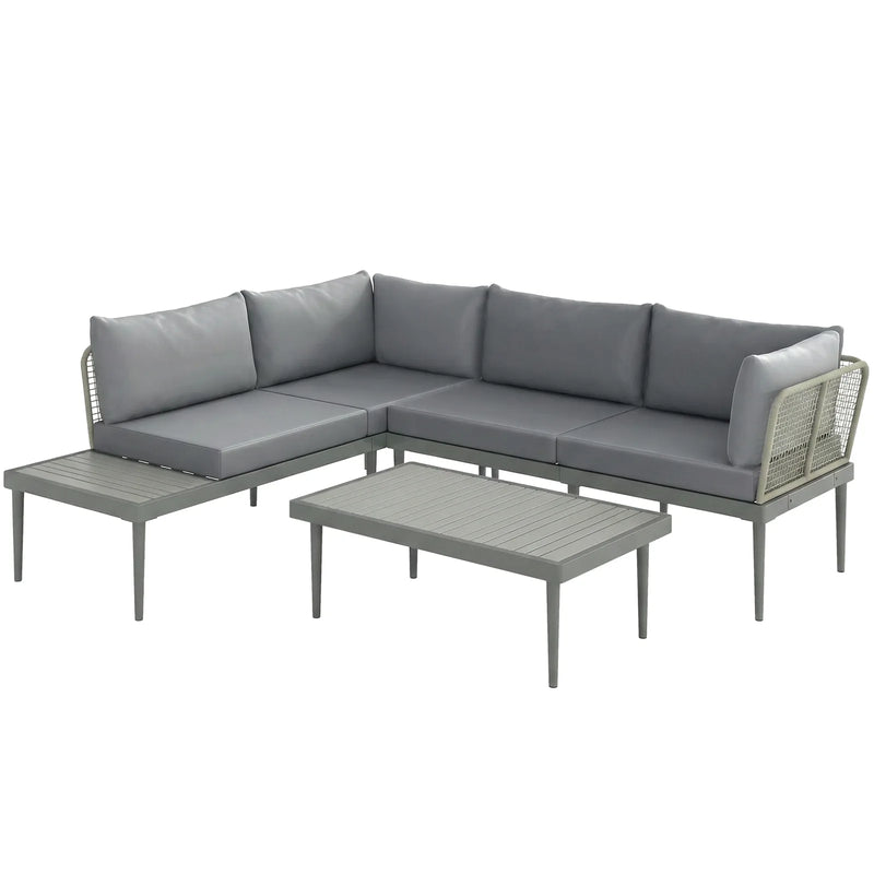 Outsunny Thee-Piece 'L' Rattan Sofa Set - Grey