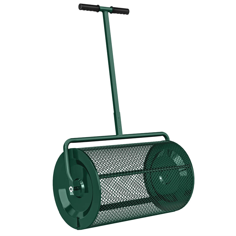 Outsunny Compost Spreader, 24" Peat Moss Spreader with Height Adjustable T Shaped Handle and Metal Mesh Basket, Garden Spreader for Seeding, Spreading Manure, Green