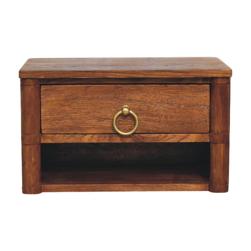 Artisan Furniture Solid Wood Box Frame Wall Nightstand, 1 Drawer & 1 Shelf, Brown