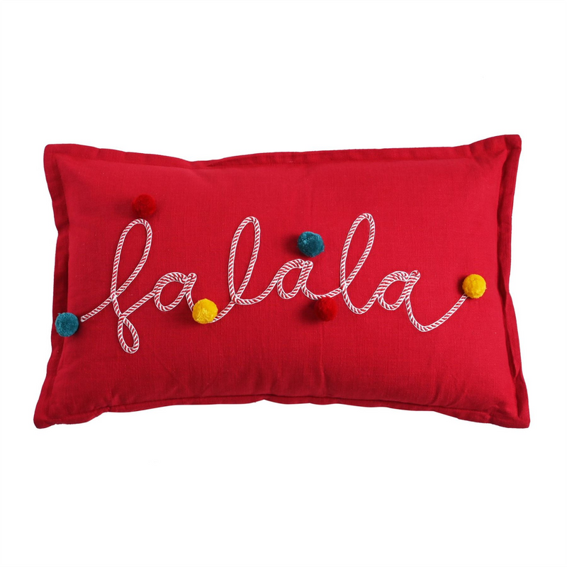 Embroidered FaLaLa Cushion with Pom Poms