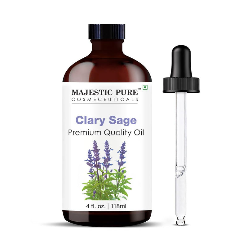 Majestic Pure Clary Sage Essential Oil – 4 oz Glass Bottle with Dropper, 100% Pure & Natural