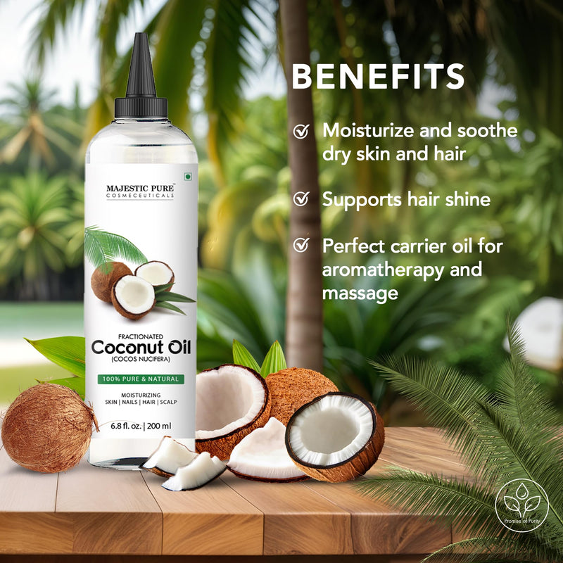 Majestic Pure Fractionated Coconut Oil – 6.8 fl oz Carrier Oil for Diluting Essential Oils & Massage