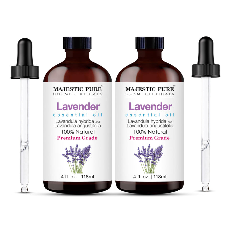Majestic Pure Lavender Essential Oil (4 Oz x 2) – 100% Pure & Natural with Glass Dropper
