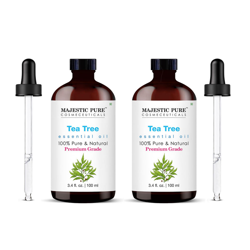 Majestic Pure Tea Tree Essential Oil – 100% Pure & Natural, Glass Dropper, 3.4 Fl Oz Pack of 2