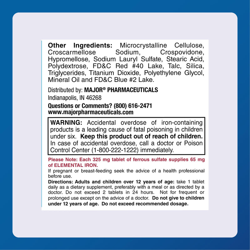 Major Ferosul Ferrous Sulate – 65mg Elemental Iron, 100 Red Tablets, Pack of 1