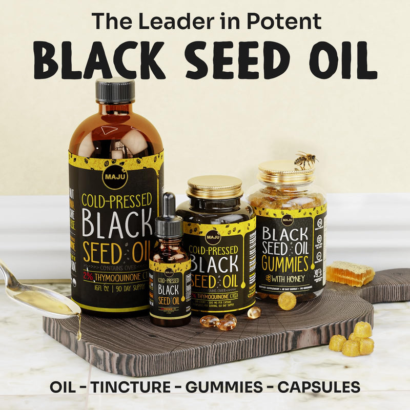 Maju Superfoods Black Seed Oil Capsules – Organic Turkish Nigella Sativa, Cold-Pressed, 2% Thymoquinone, 120 Count (3-Pack)