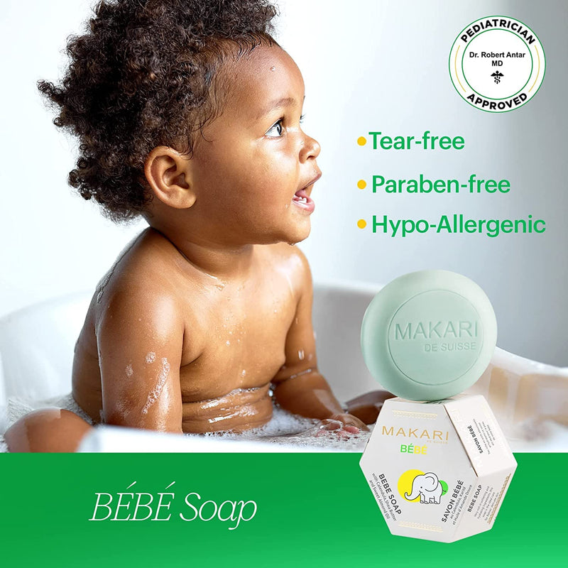 Makari Baby Soap (5.4oz) | Moisturizing Daily Bar Soap for Delicate Skin | Mild Cleansing Children’s Bath Bar With Shea Butter and Non-Irritating Botanical Ingredients | Nourishing and Soothing Soap