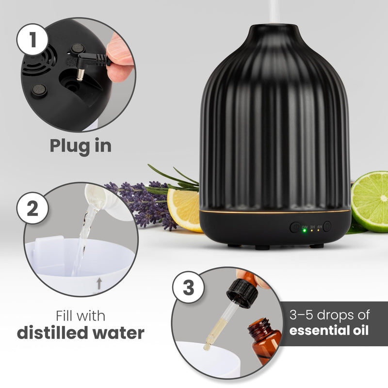 MALMØ Ceramic Diffuser 250ml – Non-Toxic Essential Oil Diffuser Black