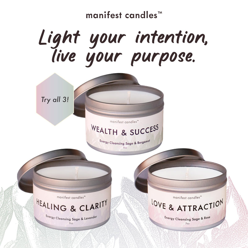 Manifest Candles Love Candle - 7oz Sage & Rose, 50+ Hour Burn