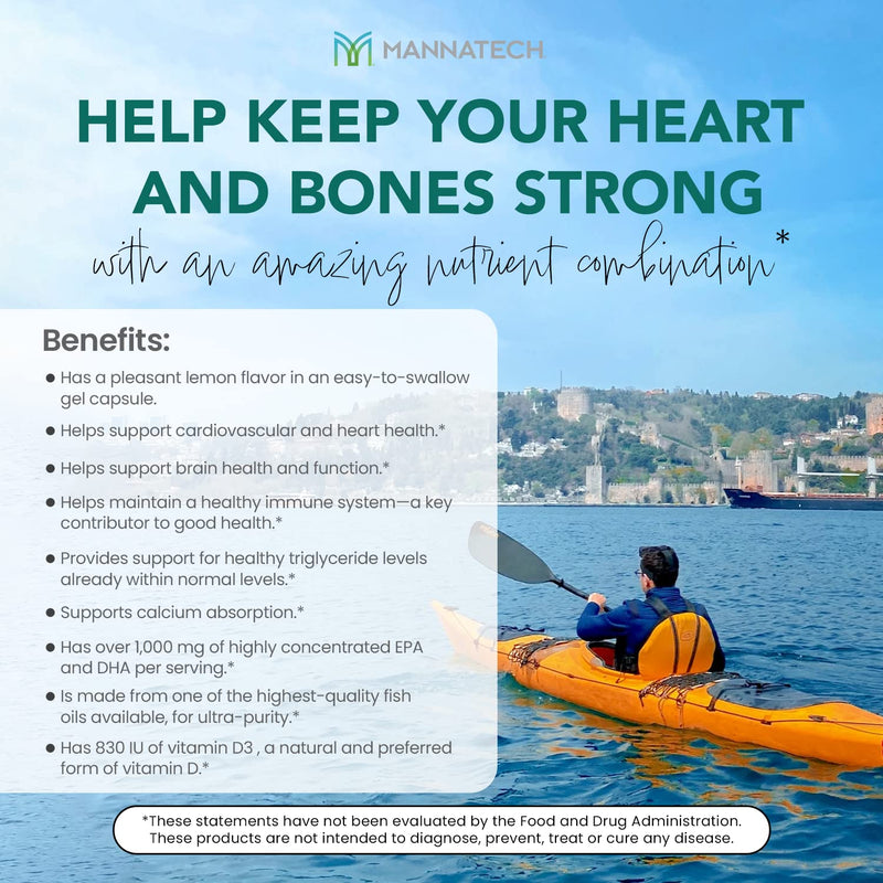 Mannatech Omega-3 with Vitamin D3 – Bone, Heart & Brain Health | Pure Fish Oil