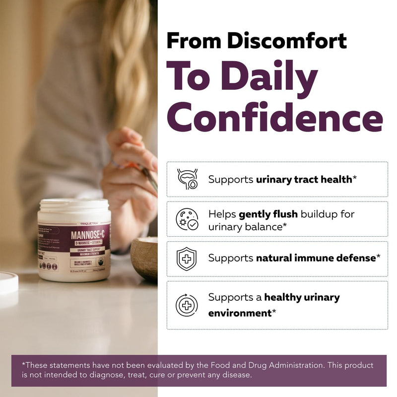 Mannose-C Organic D-Mannose Powder with Whole Food Vitamin C for UTI Health (60 Servings) | Vegan & Non-GMO