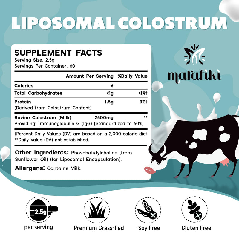 Marafiki Liposomal Bovine Colostrum - Grass-Fed, High Bioavailability, 60 Servings