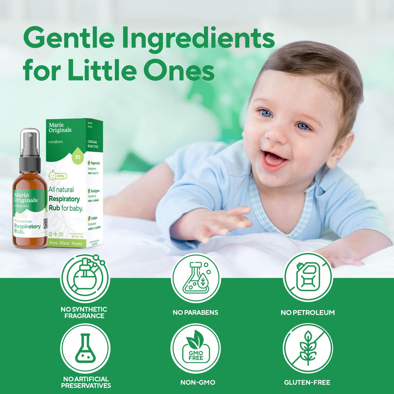 Marie Originals Natural Respiratory Baby Chest Rub | Breathe Essential Oil Blend for Babies & Toddlers | Petroleum Free, 1oz