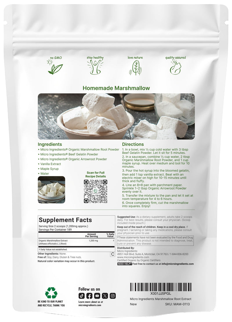 Organic Marshmallow Root Powder 8 oz - Filler-Free, Non-GMO, Vegan | Micro Ingredients