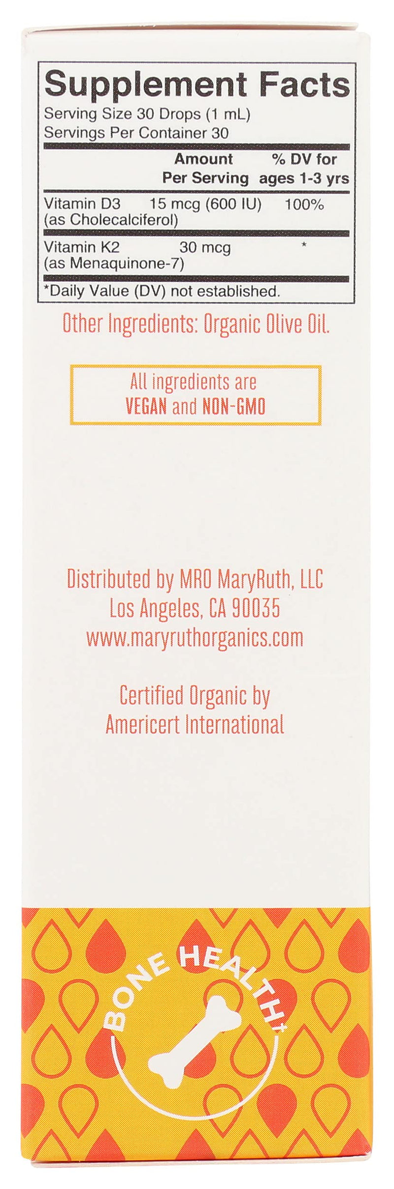 MaryRuth Organics D3 + K2 Drops for Toddlers | Vegan, Gluten Free | 1 fl oz