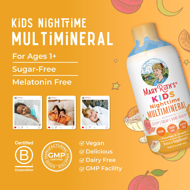 MaryRuth Organics Kids Nighttime Multimineral Liquid | Bone Health & Immune Support | Vegan & Sugar Free