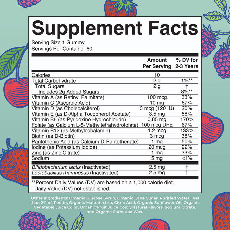 MaryRuth Organics Toddler Multivitamin Gummies + Postbiotics | USDA Organic | Vitamins for Kids Ages 2+ | Immune Support | Vitamin C | Vitamin D3 | Vitamin A | Zinc | Vegan | Non-GMO | 60 Servings