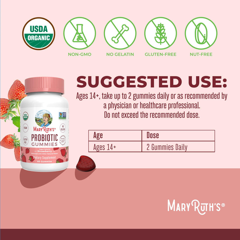 MaryRuth Organics USDA Organic Probiotic Gummies – 5 Billion CFU, 60 Count | Probiotics for Women & Men, Digestive Health & Gut Comfort