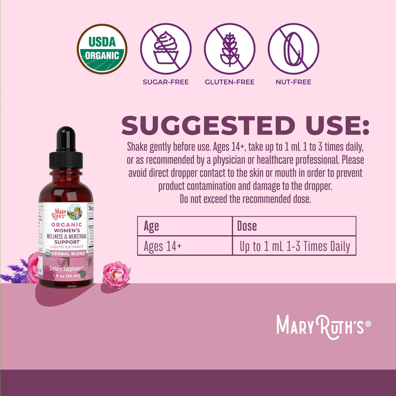 MaryRuth Organics USDA Organic Women's Wellness Liquid Herbal Drops – Menstrual Support (Vegan, Non-GMO)