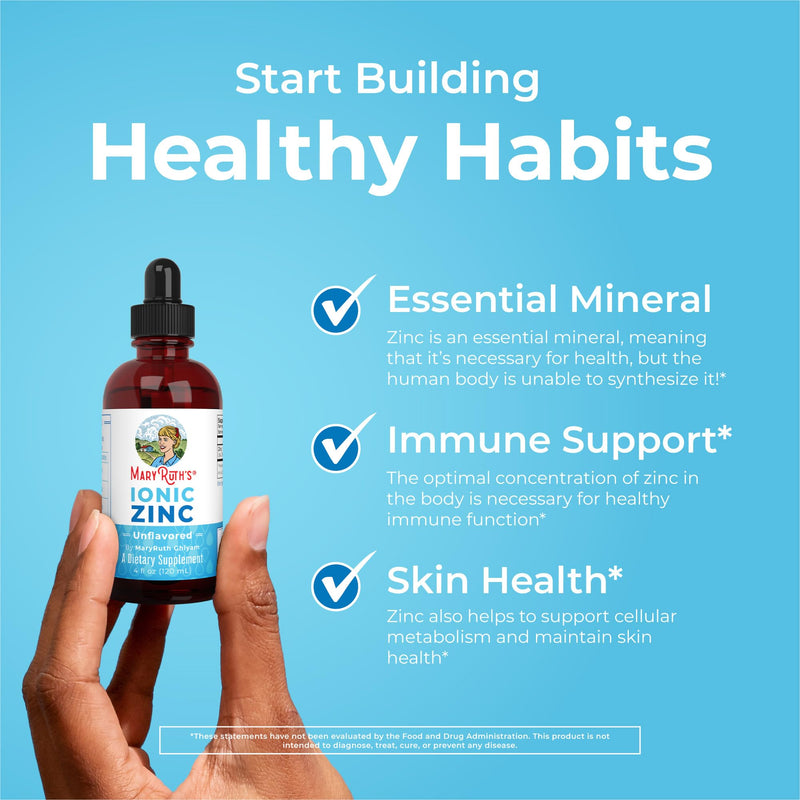 MaryRuth Organics Zinc Supplements for Immune Support | Ionic Zinc for Kids & Adults | Liquid Zinc Supplement | 40 Day Supply | Skin Care Supplement | Vegan | Gluten Free | Glycerin Based | 4 oz