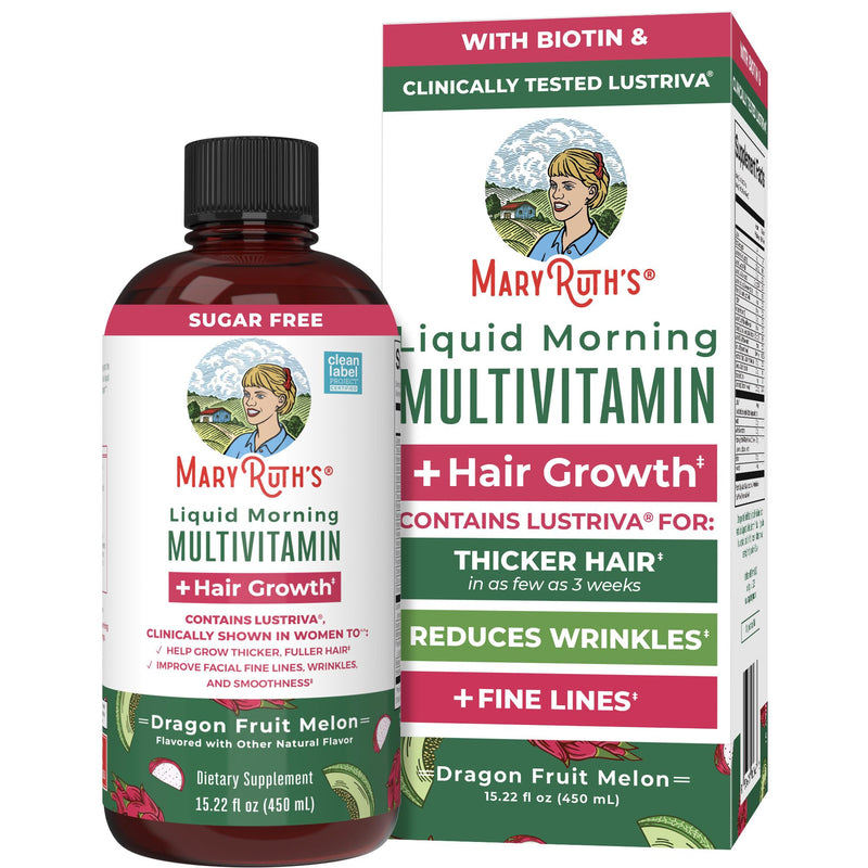 MaryRuths Liquid Multivitamin + Hair Growth | Lustriva Biotin 10000mcg | Thicker Hair & Skin Support | Ages 18+ | 15.22 Fl Oz
