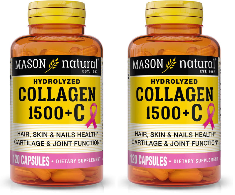 Mason Natural 1500mg Collagen with Vitamin C, Biotin & Calcium – 40 Day Supply (Pack of 2)