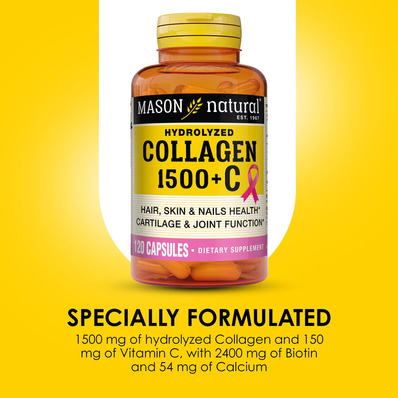 Mason Natural 1500mg Collagen with Vitamin C, Biotin & Calcium – 40 Day Supply (Pack of 2)